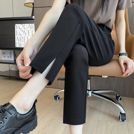 Actual Photos # Black Small Foot Slit Suit Pants Women's 2024 Autumn Small Nine-Point Pants Straight-Leg Pipe Casual Pants