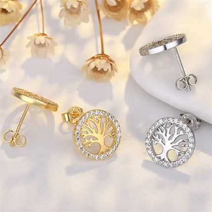 Amazon popular European and American Life tree S925 sterling silver stud earrings women's fashionable temperament earrings foreign trade factory wholesale