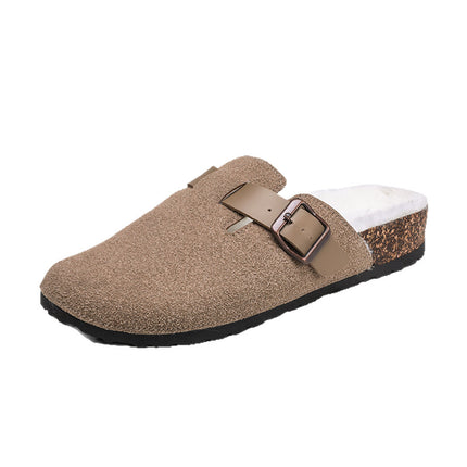Cross-Border Winter Birkenstock Half Slippers Men's Fleece-Lined Warm Slip-On New Toe-Toe Shoes Men's Office Slippers