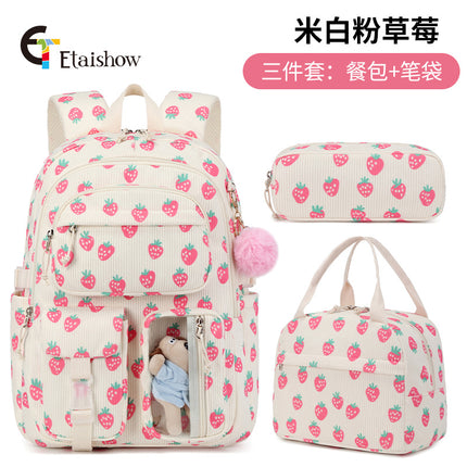 High School Ins Campus Large Capacity Three-Piece Corduroy Printed Backpack New Style Casual All-Match Backpack