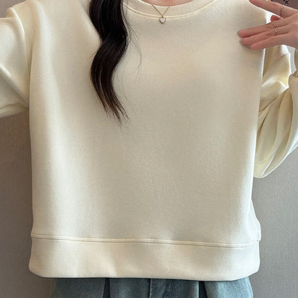 Autumn and Winter New Korean Style Loose Versatile Niche Trendy Round Neck Long-Sleeved Velvet Jacket Fleece-Lined Thickeneded Short Sweatshirt for Women