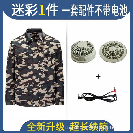 Cross-border supply air conditioning clothes summer outdoor worker labor protection work clothes short sleeve air conditioning shirt fan clothes coat