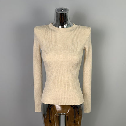 South Korea's Dongdaemun Round Neck Simple Slimming Look Sexy Sexy Figure-Showing Versatile Long-Sleeved Knitwear Tops for Women