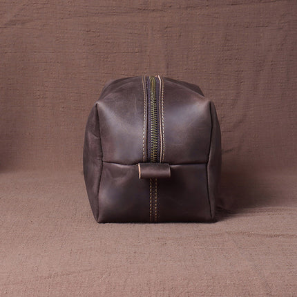 New Cross-border Crazy Horse Leather Hand Wash Bag Genuine Leather Men's Hand Bag Large Capacity Cowhide Makeup Storage Bag Trendy