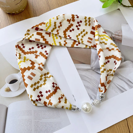 2026 New Magnetic Buckle Small Silk Scarf with Geometric Patterns and Rhinestones, Magnetic Necklace Scarf, Women's Hairband Scarf