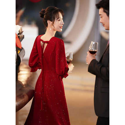 Fishtail Toast Dress Bride wine red Engagement Dress dress Usually Wear French Style Back Door Slim Wedding Girl