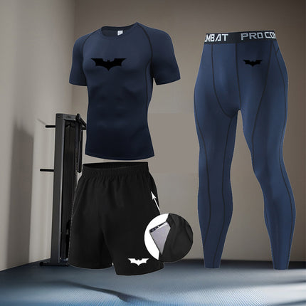 Men's Batman Printed Three-Piece Compression Quick-Drying Long-Sleeved Tights Running Sports Suit Basketball Training Suit