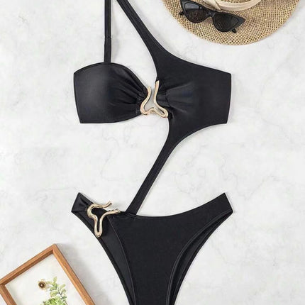 2025 Europe and the United States new one-piece solid color sexy bikini bikini backless swimsuit swimsuit women's cross-border foreign trade