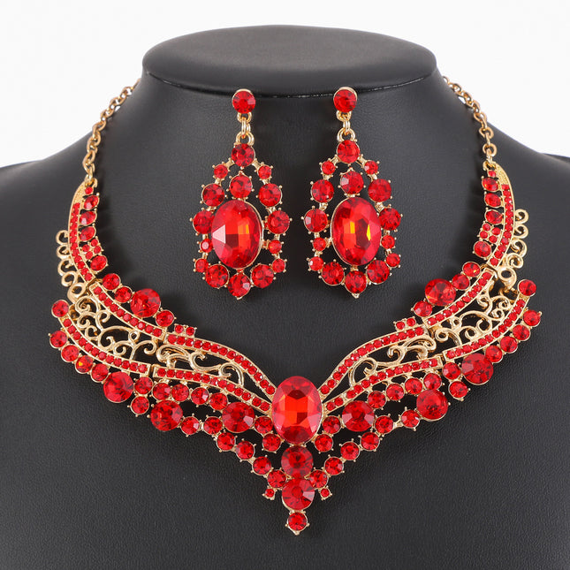 European and American Export Jewelry Bridal Jewelry Accessories Necklace Earrings Set Live Performance Crystal V-Shaped Clavicle Chain for Women