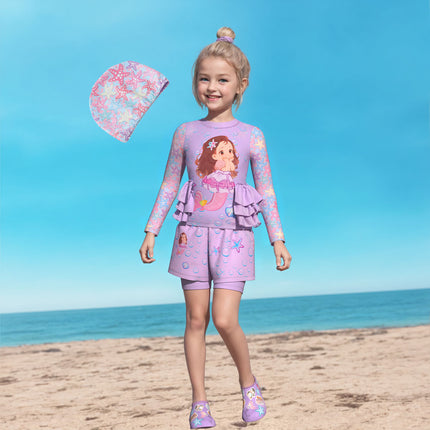 New Children's Swimsuit for Girls, Korean Style, Trendy Double-Layered Cover-Up Skirt, Two-Piece Swimwear for Baby Girls and Students