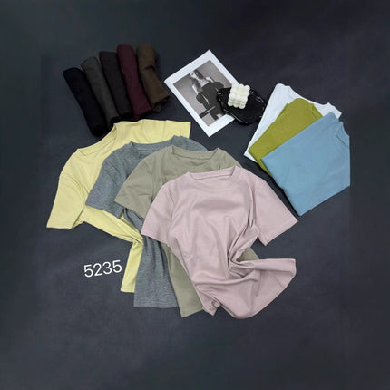 2025 summer new casual round neck solid color pullover short sleeve T-shirt women's top 5235