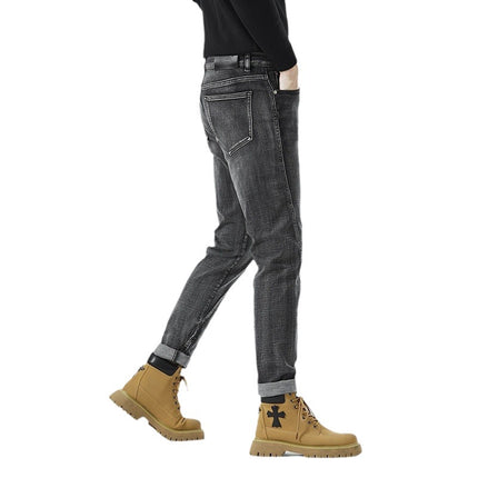 2024 Spring and Summer New Fashionable European Products Personalized High-end Stretch Slim-fit Jeans Men's Casual High Waist Small Straight