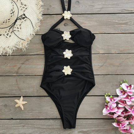 2025 new foreign trade one-piece swimsuit skirt two-piece metal jewelry cross-border foreign trade swimsuit solid color swimsuit women
