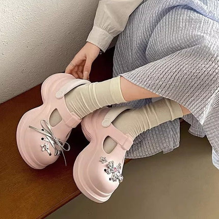 2026 Women's Clogs with Toe Protection, Popular Style, Casual Retro with Bow Accessories, Non-Slip, Wear-Resistant, Eva, Comfortable