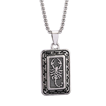 European and American Hip-Hop Retro Square Pendant Scorpion Necklace 2026 New Model Scorpio Stainless Steel Sweater Chain Necklace Trendy Wholesale
