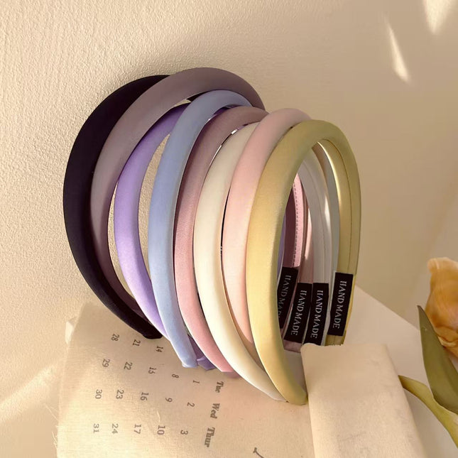 High-End Retro Solid Color Satin Headband Simple Versatile Women's High Crown Elegant Hair Accessory Headband Sponge
