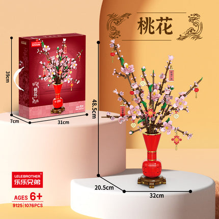 Lele Brothers W1001 Spring Festival Flower Basket Building Blocks Auspicious Ruyi Children's Educational Assembled Toys Ornaments Wholesale