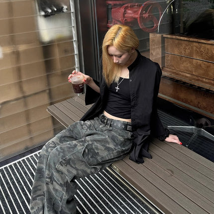 Camouflage Pants New Loose Casual Jeans Korean Style Trendy Versatile Pants Summer Drape Wide-Leg Floor-Length Trousers