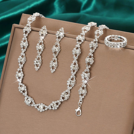 Bridal Wedding suit Necklace Earrings Two-Piece Set Geometric Full Diamond Wedding Evening Dress Accessories Cross-Border Explosions Chain Set