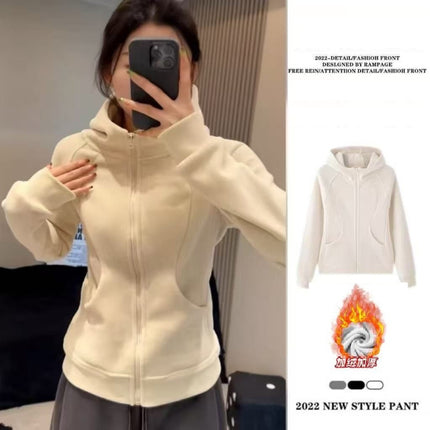 Women's Slim-Fit Fleece Hoodie Sports Fitness Cardigan Slimming Jacket Dopamine Korean Style Top Zipper Versatile Trendy