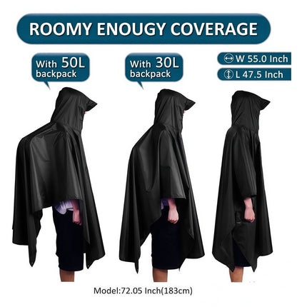 Outdoor Adult Poncho Raincoat for Hiking, Mountaineering, Fishing, Camping, Multifunctional 3-in-1 Tarp Ground Sheet Poncho