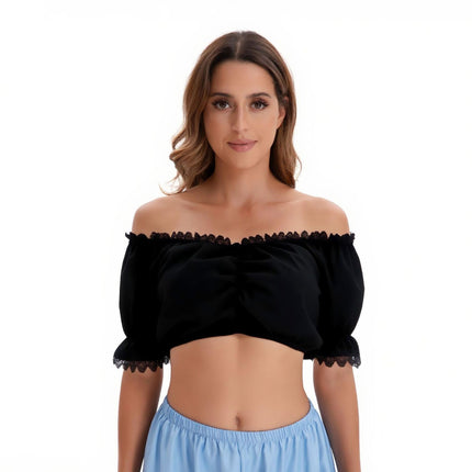 Amazon Foreign Trade New Black and White Ding Dong Suit German Oktoberfest Clothing Top Short-Sleeved Shirt for Women