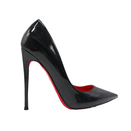 Red Bottom Black High Heels Women's Thin Heel Sexy Night Game 2023 Spring and Autumn New Bed Patent Leather Pure Desire Style Single Shoes