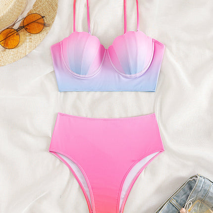New Foreign Trade Bikini Sexy Underwire Push-Up High-Waisted Split Swimsuit Women's Cross-Border Bikini European and American Swimwear