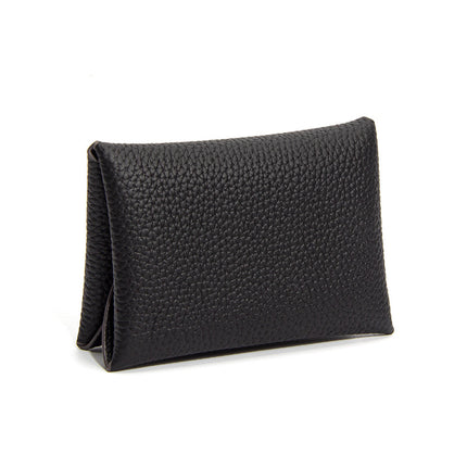 Genuine Leather Cowhide Small Card Holder, Pebbled Card Holder, Coin Purse, Cowhide Multifunctional Buckle, Half-Fold Business Card Holder, Coin Purse