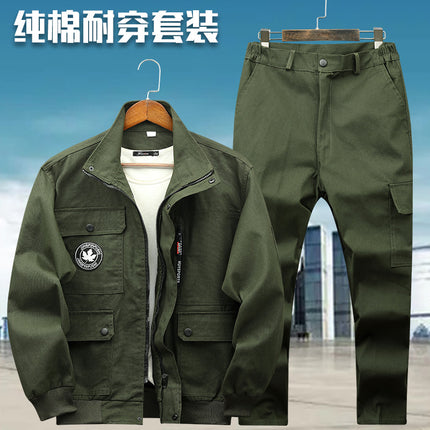 Wear-resistant work clothes suit men's labor protective clothing fashion thickened welding anti-scald building workshop work uniform order DR