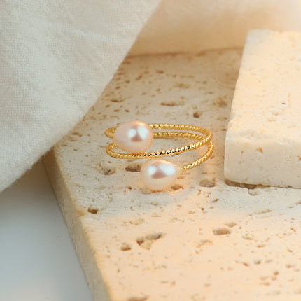 Natural Freshwater Pearl Ring 18K Gold Plated Opening Ring Light Luxury Fashion Single Product Factory Direct Ring