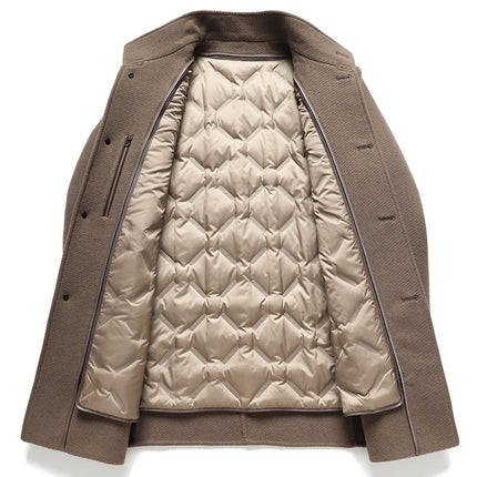 Woolen Outwear Men's Autumn and Winter Mid-Length Business Stand-Up Collar Removable 95 Goose down Liner Double-Sided Woolen Warm Jacket