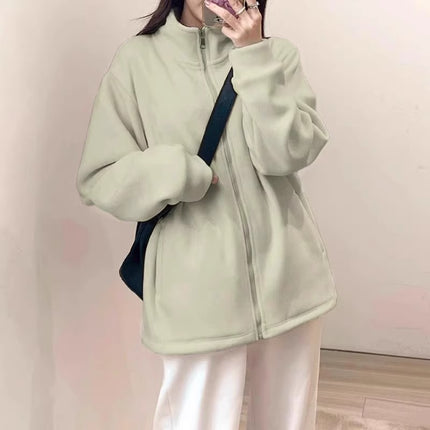 Winter Fleece Jacket for Women, Softshell Jacket with Inner Lining, Stand Collar, Lamb Wool Sweatshirt, Autumn Style, Inner Layer, Winter Style, 2025 New Model