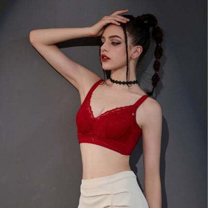 25Th Autumn/Winter Hot-Selling Women's Underwear Medium-Thick Ab Cup Angora Red Push-Up Sexy Lace Adjustable Bra