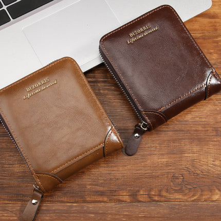 Wallet men's driver's license bag leather case retro simple men's casual short wholesale wallet multi-functional zipper card case