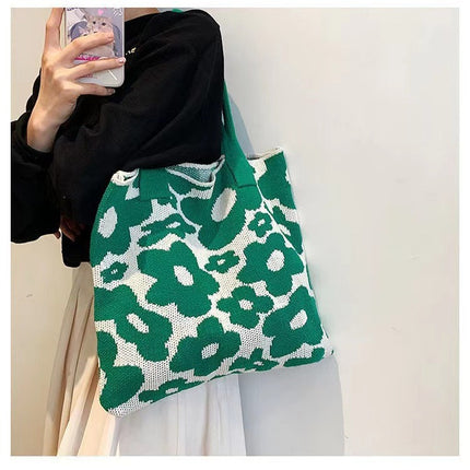 2023 New Amazon Flower Bag Knitted Bag Large Capacity Tote Bag Student Shoulder Bag Wool Bag Trendy Women