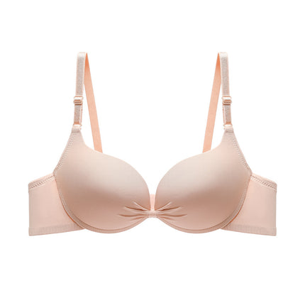 Cross-border in stock and foreign trade solid color glossing bra women with steel ring top support gathered seamless underwear anti-sagging bra