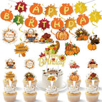 Thanksgiving set (birthday banner + swirl decorations + large cake topper + small cupcake toppers)