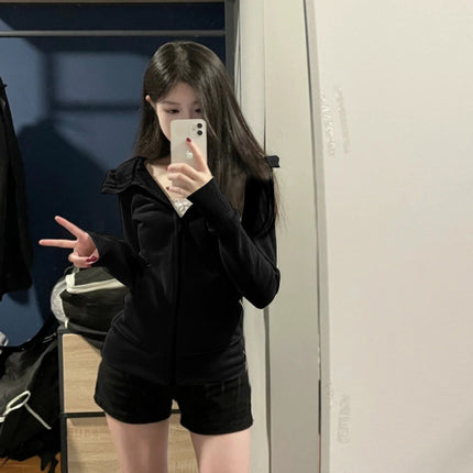 Pink Sweatshirt Women's Spring & Fall 2025 New Slim Waist Hooded Jacket Yoga Top Short Style for Small People