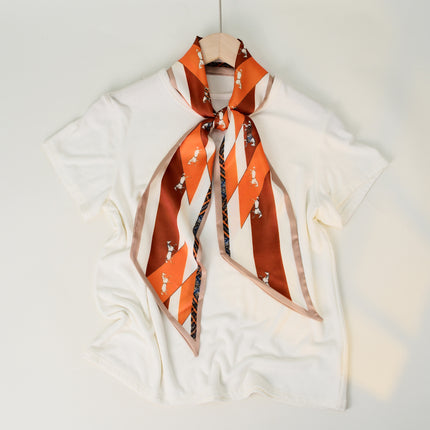2025 European and American-style Beveled Silk Scarf Cross-border Silk Cashew Dot Long High-end Ribbon Scarf Women's Belt