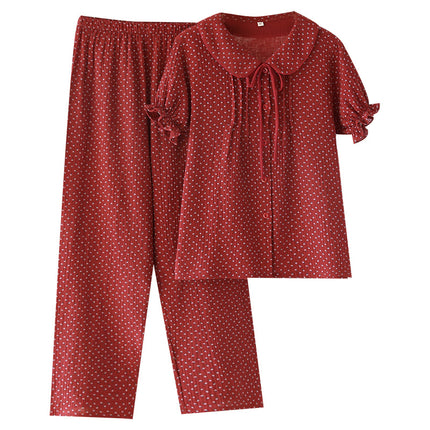 Summer New Double Layer Cotton Yarn Home Clothes All Cotton Pajamas Crepe Short Sleeve Trousers Casual Breathable plus size Pajamas