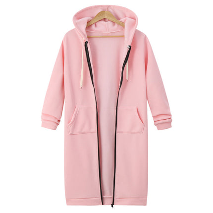 AliExpress Ebay Amazon Autumn and Winter Women's European and American Hooded Long Sleeve Long Sweater Fleece Zipper Coat Women
