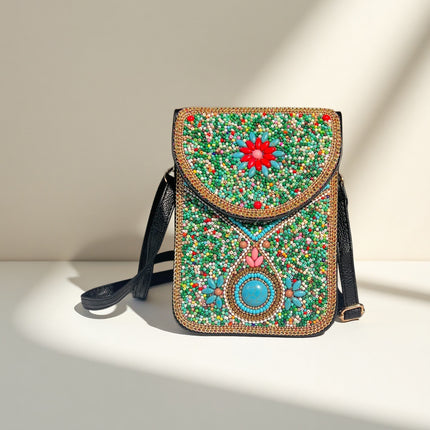 Bohemian Women's Mobile Phone Bag Xinjiang Inner Mongolia Yunnan Travel Souvenir Retro Heavy Industry Rice Bead Shoulder Bag