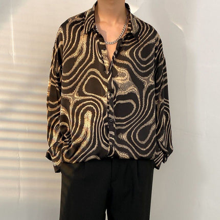 Fairy shirt men's Spring and Autumn fun printed shirt men's long sleeve Hong Kong style loose fashion casual Japanese coat