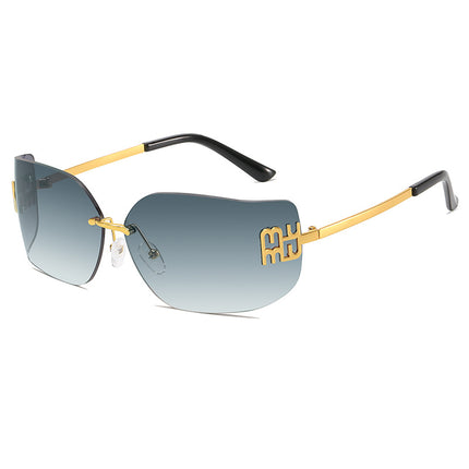 Curved Surface Frameless Sunglasses Women's 2025 New Suit Fit Square Face High Sense Large Frame Small Women's Sunglasses
