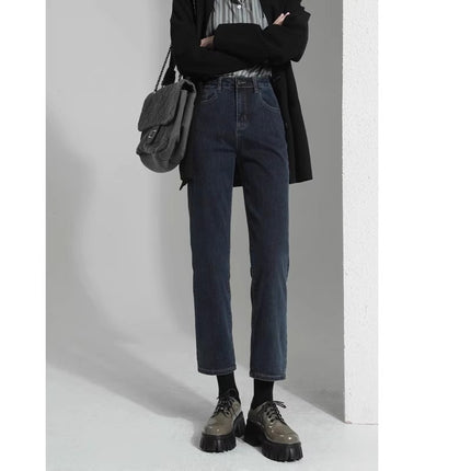 Straight Leg Jeans Women's Trendy All-match Summer Thin New High Waist Loose Slimming Light Color Cropped Narrow Smoke Tube Pants