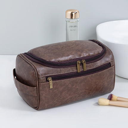 Cross-Border New Hanging Toiletry Bag Portable Business Men's Travel Toiletries Cosmetics Bag Pu Waterproof Makeup