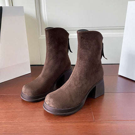 Slim and Good-Looking Velvet Short Boots for Women 2025 New Autumn and Winter Thick Heel High Heel Boots Suede Waterproof Platform Boots