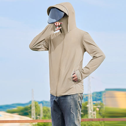 Ice Silk Breathable Thin Men's Sunscreen Clothing Fishing Sunscreen Clothing Hooded Men's Anti-UV Skin Clothing Sunshade Outdoor Men