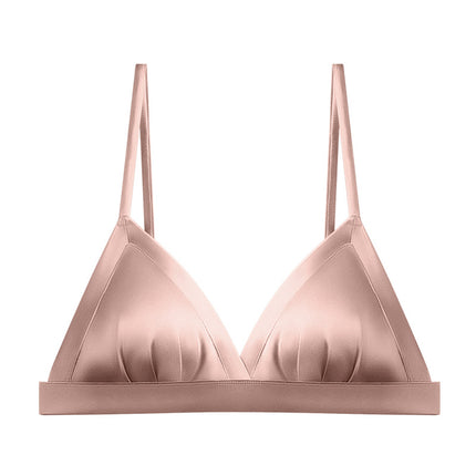 Guolan French Silk Satin Triangle Cup Bra Glosly Non-rimmed Thin Mulberry Silk Underwear